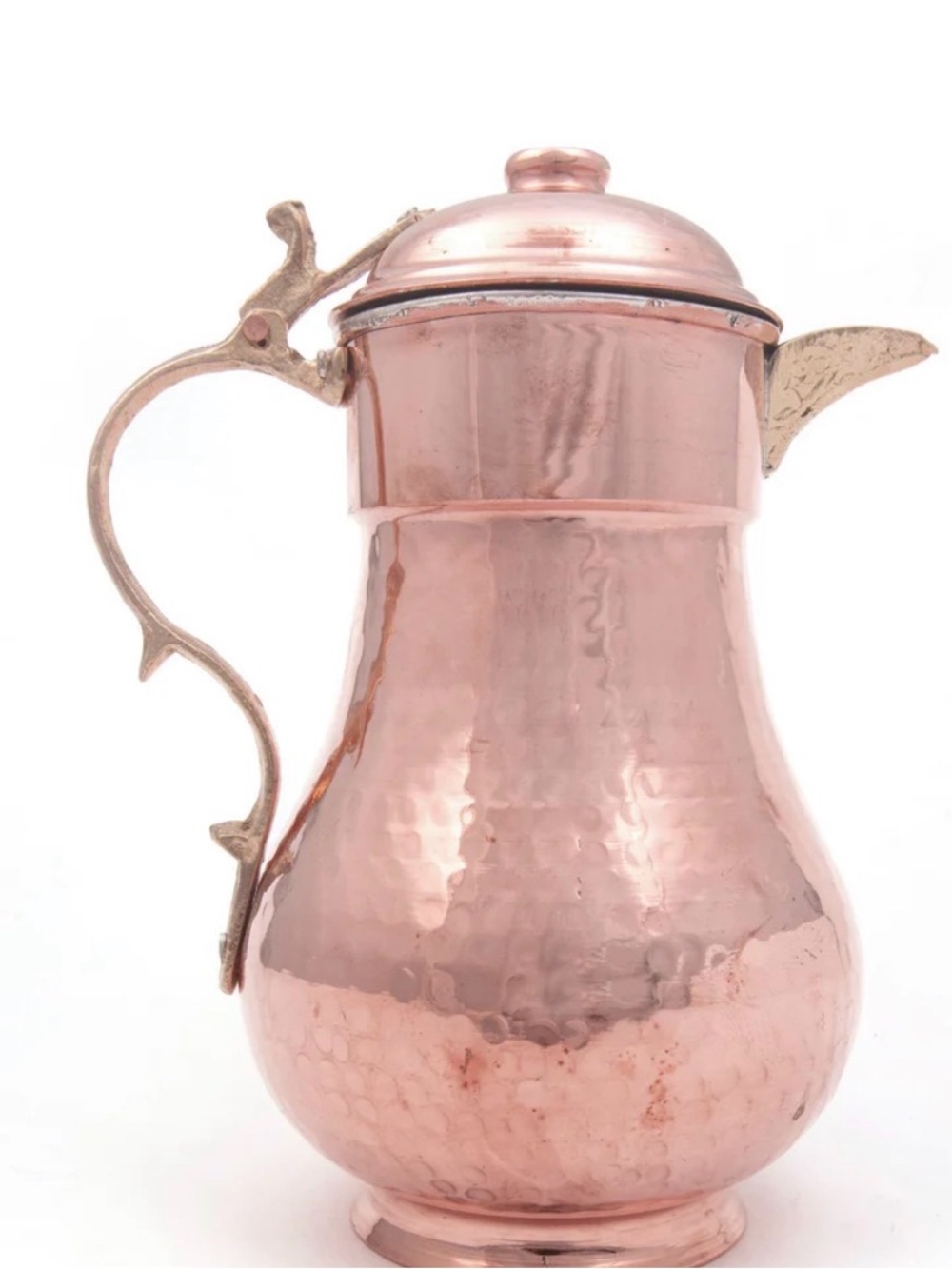 Hand-Hammered Copper Coffee Pot with Brass Handle - Copper